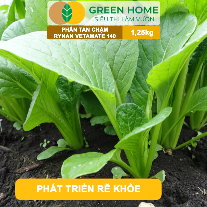 Phân Tan Chậm GreenHome Rynan Vetamate 140 NPK 27-08-08+TE (1% Humic), Hũ 1,25 kg, Chuyên Rau Ăn Lá