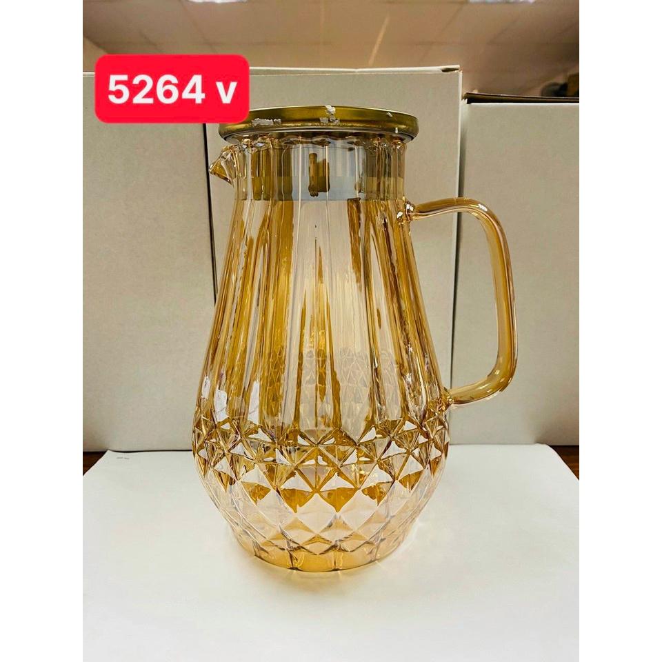 Bình đựng nước uống thủy tinh vàng vân kim cương hạt nhỏ