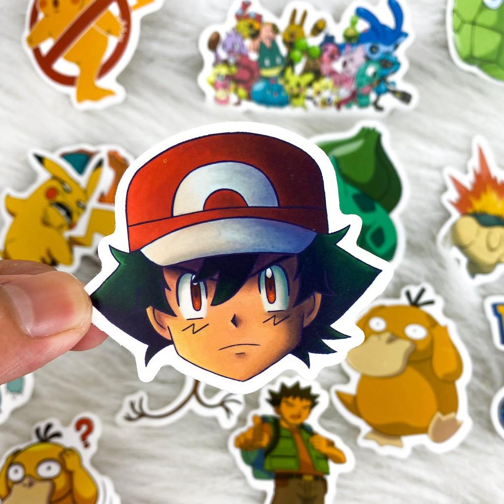 Bộ 50 Sticker (nhãn dán) HOẠT HÌNH POKEMON - PVC chống nước dán nón bảo hiểm, ghi-ta, tủ lạnh, máy tính