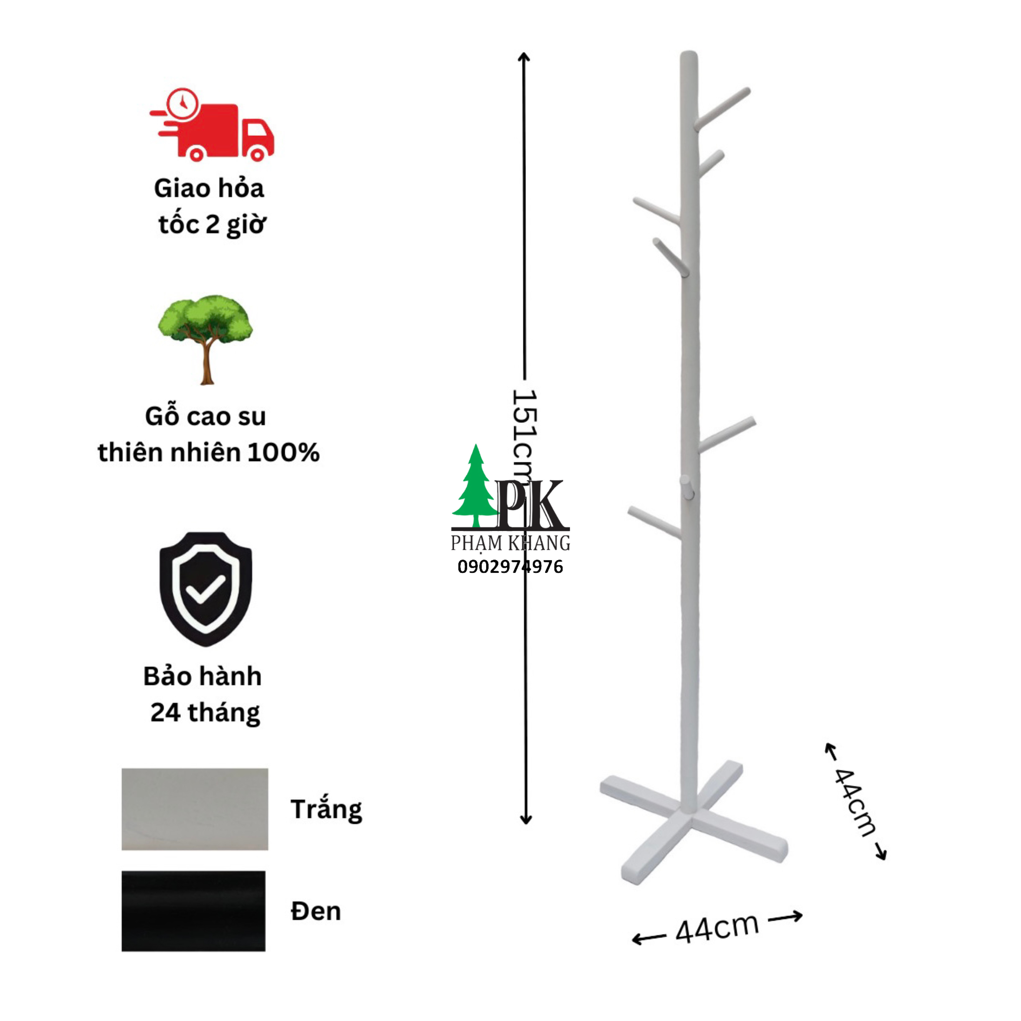 Cây treo đồ/ Cây móc quần áo Start Decor - Gỗ cao su tự nhiên - Màu Đen/ Màu Trắng/ Màu Gỗ Tự Nhiên & Màu Vàng Cherry