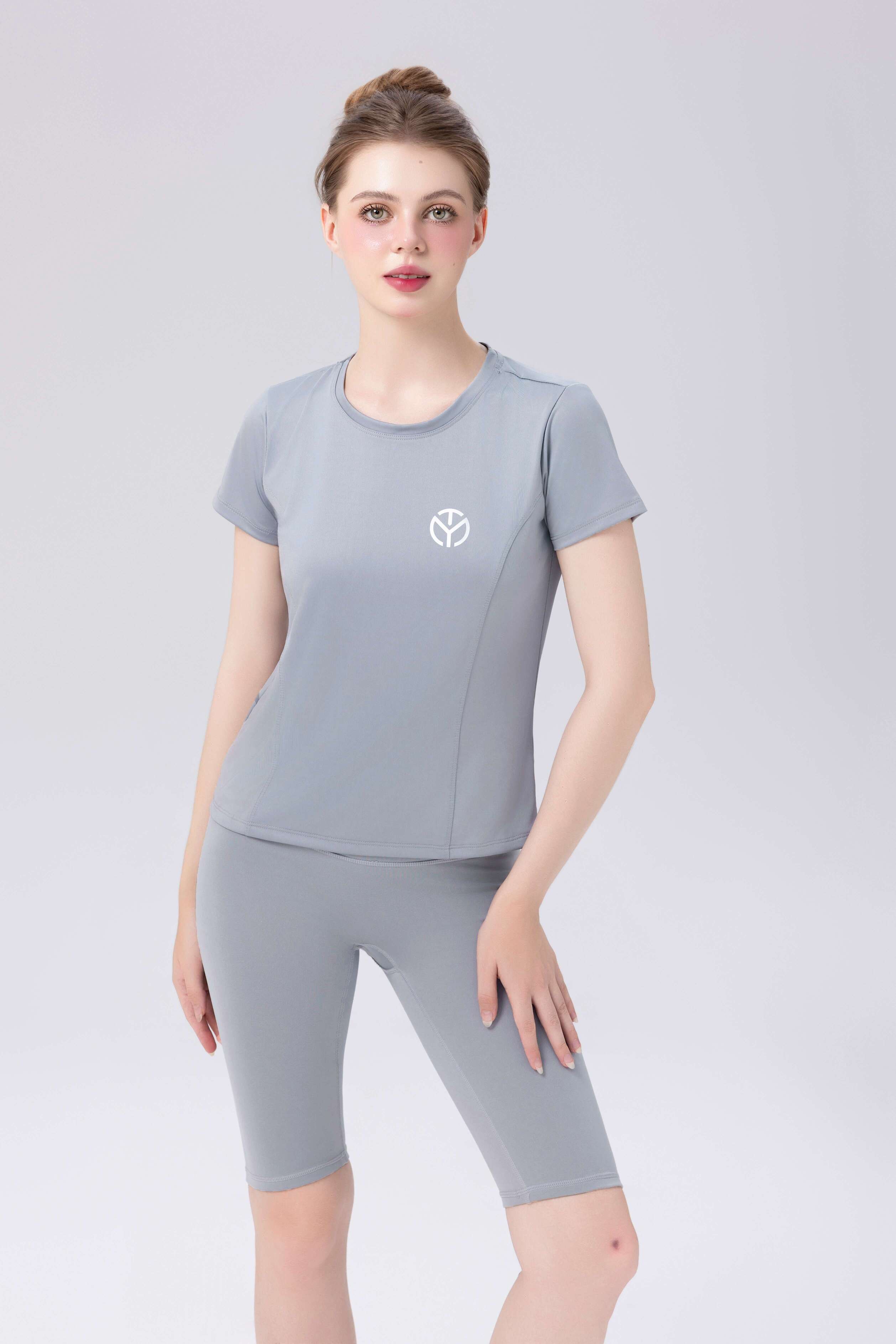 Áo thun thể thao Nữ tập Gym Yoga Pilates TYM FFTS003 Cổ tròn Tay ngắn - Vải Polyester 4C co dãn