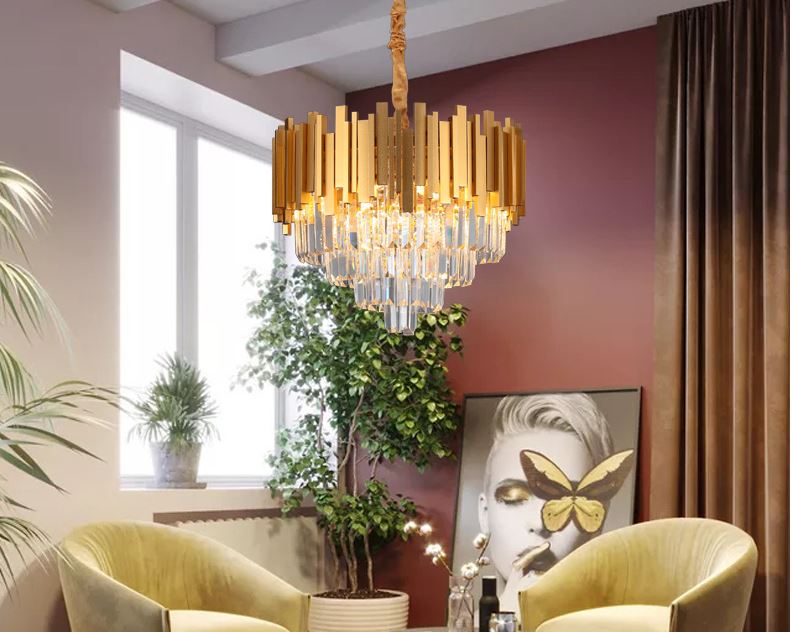 Đèn thả mâm RETSA pha lê loại tròn phong cách hiện đại trang trí nội thất sang trọng.