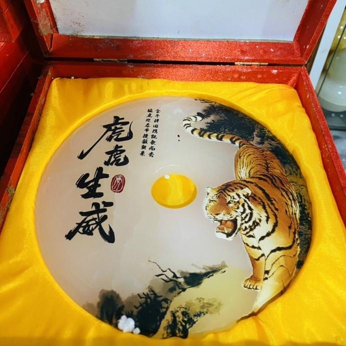Đồng Điếu Tranh 3D Để Bàn Bằng Đá Ngọc Onyx Trắng - Đường Kính 16cm