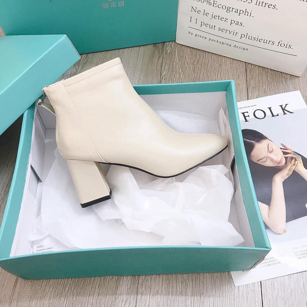 Giày bốt cao gót cổ thấp đế vuông 5p khoá sau thời trang mới 2022 cho nữ, em này đi siêu êm , xinh ,phối set nàocũngsang