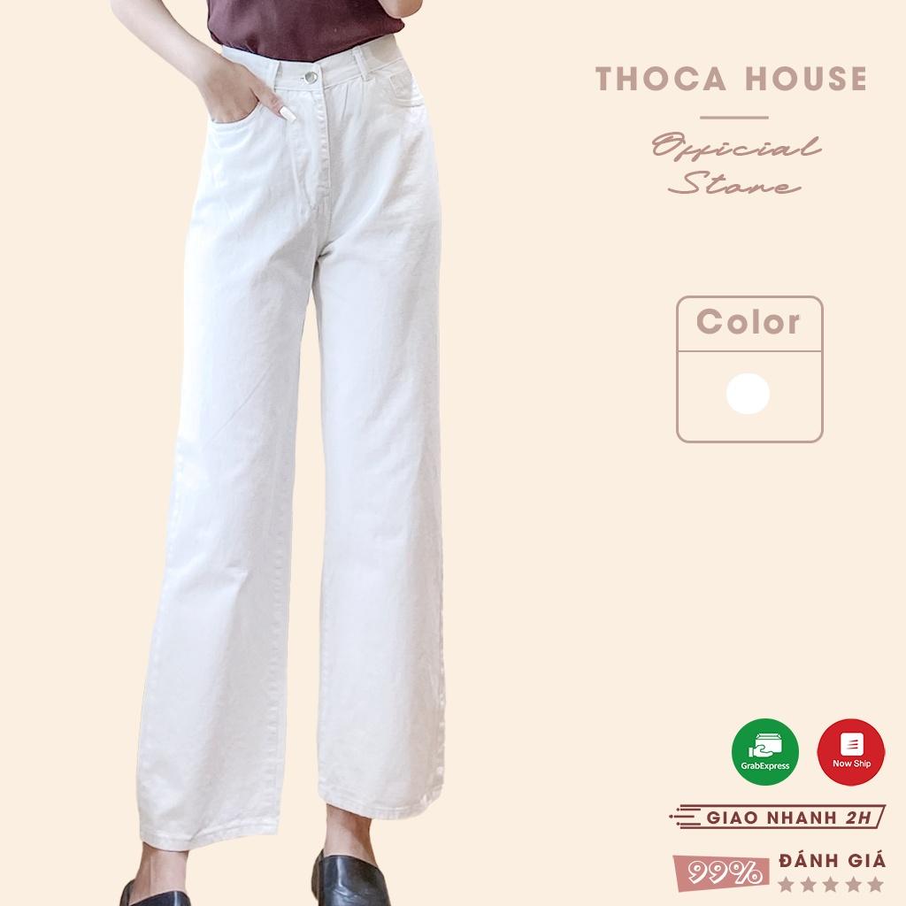 Quần jeans ống rộng lai trơn trắng thời trang 3009 THOCA HOUSE tôn dáng cao cực xinh, dễ phối đồ