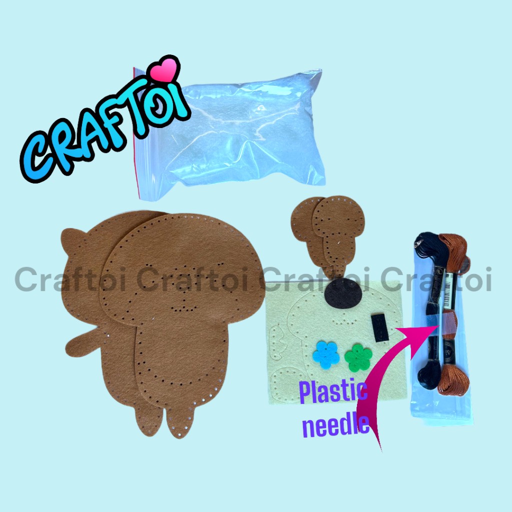 KIM NHỰA Bộ Thủ Công Trẻ Tự Làm Thú Bông 5+ Otter Mrs. Otter &amp; Baby Otty Craftoi Felt Sewing toy prepunched holes plastic needle