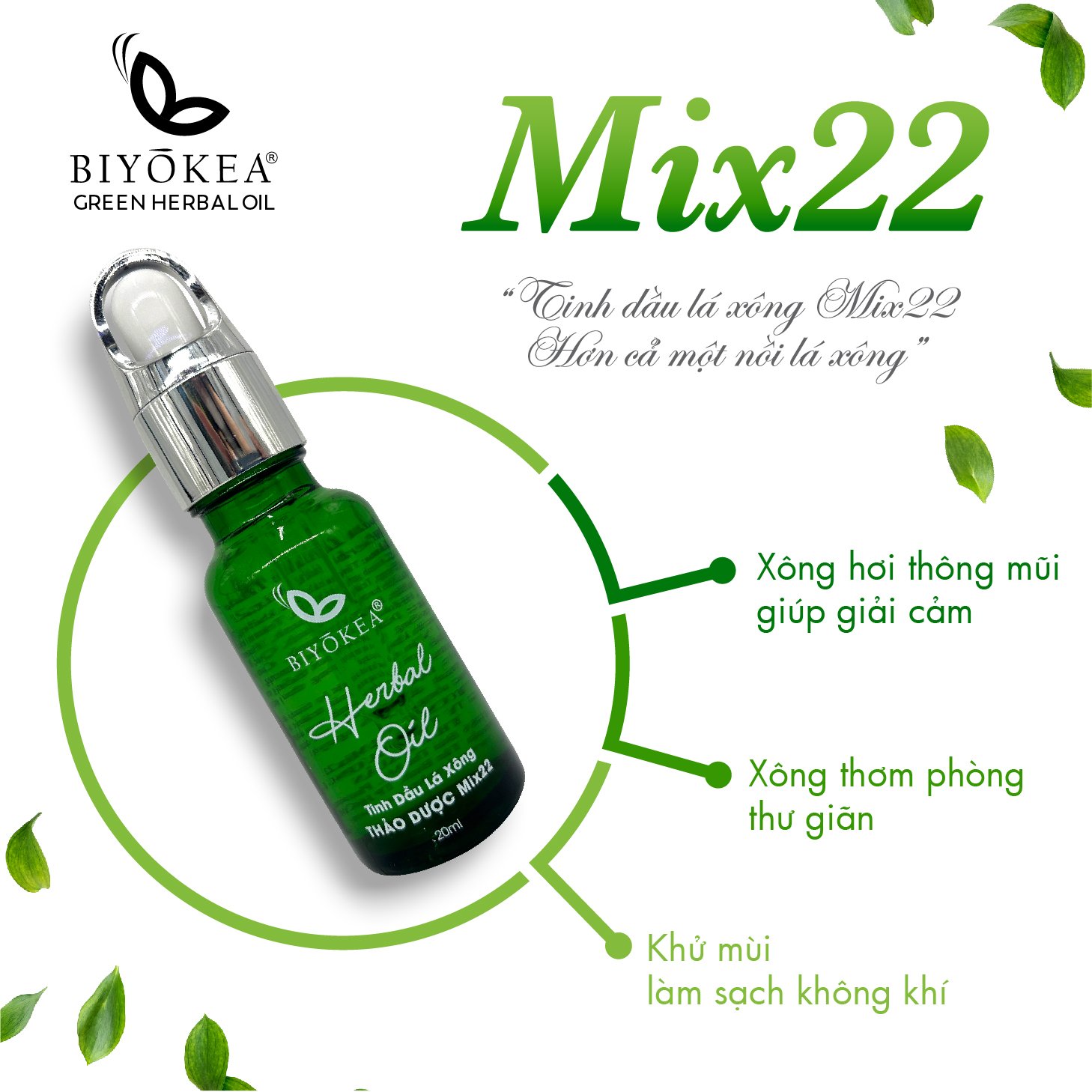 Tinh Dầu Lá Xông Mix22 Biyokea Thiên Nhiên Nguyên Chất 20ml