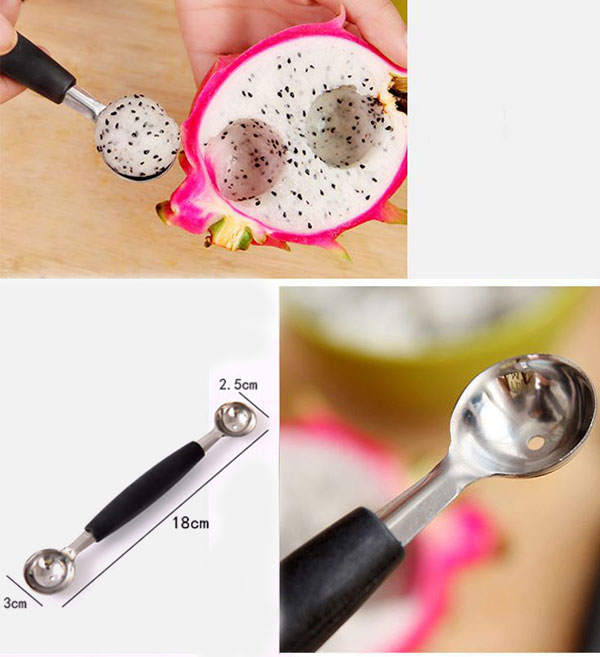 Combo 2 Muỗng 2 Đầu Inox Làm Bingsu Múc Kem Trái Cây Chuyên Dùng