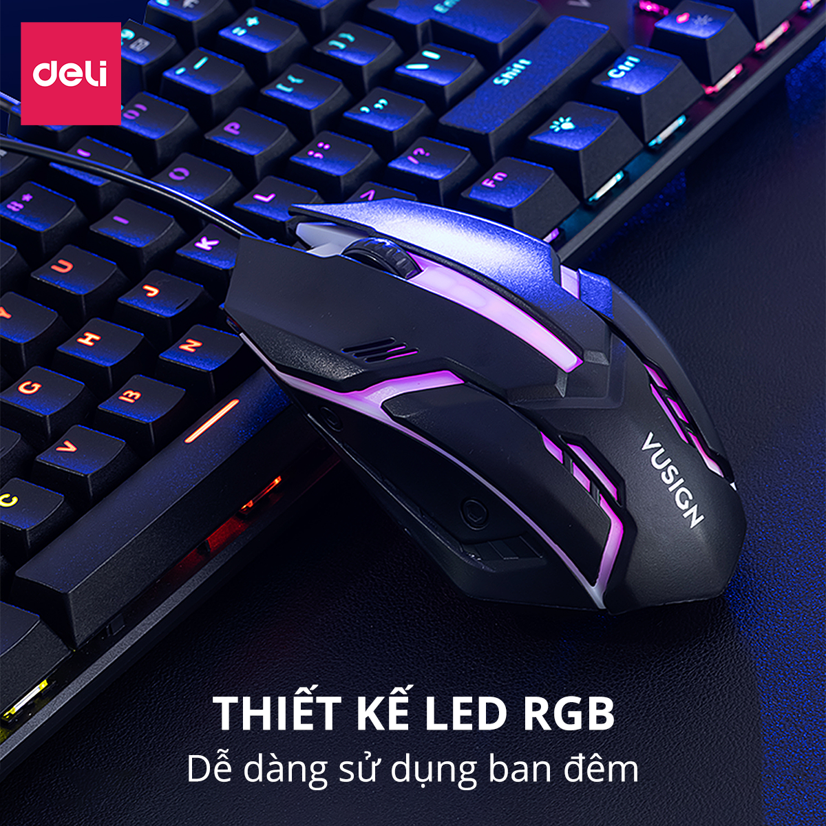 Chuột Gaming Có Dây Có Led VS786 Deli - Chuột Laptop Máy Tính RGB Đổi 7 Màu Liên Tục, Chuyên Dùng Cho Laptop, Máy Tính, Pc - Hàng Chính Hãng