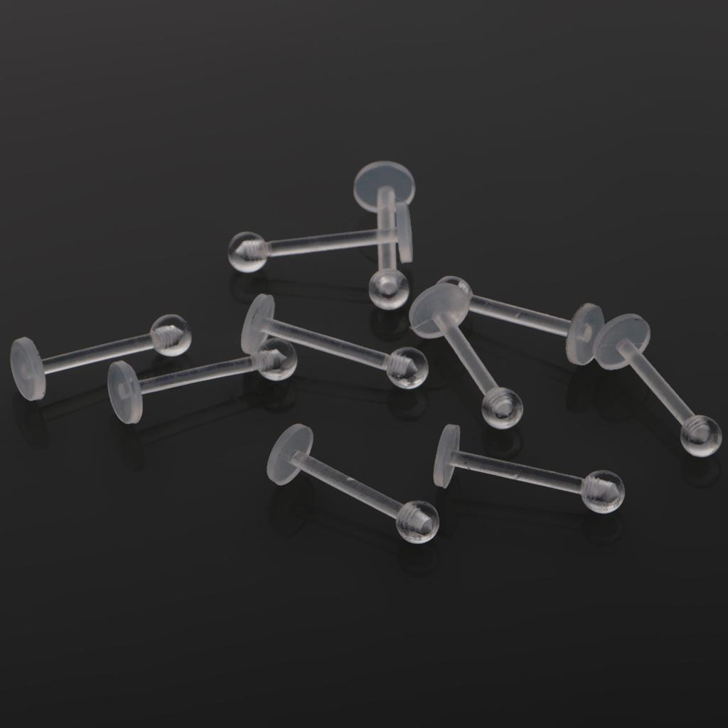 10PCS Transparent Acrylic Bar Labret Lip Tongue Rings Piercing Jewelry Stud