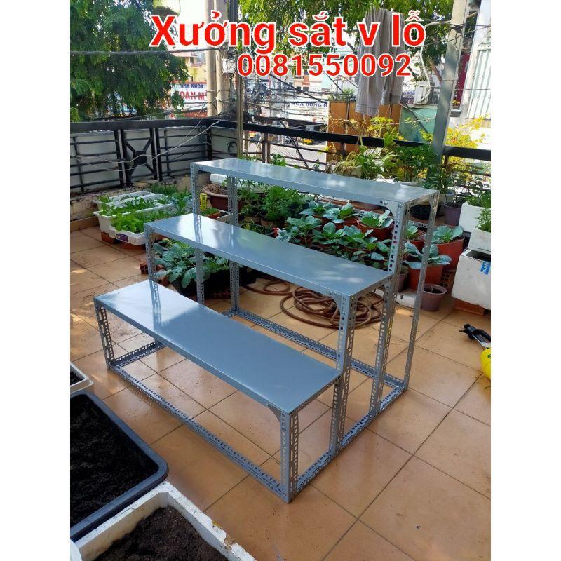 kệ sắt v lỗ bậc thang 3 tầng (R30cm xD60-80-1M-1,2M) trụ sắt V3x3cm và V4x4cm đa năng