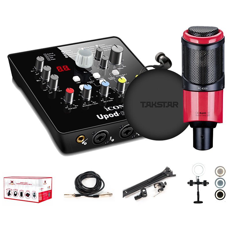 Combo thu âm, livestream souncard icon upod nano, mic PC-320, tai nghe TS 2260 kèm đầy đủ phụ kiện - avstar - hàng chính hãng