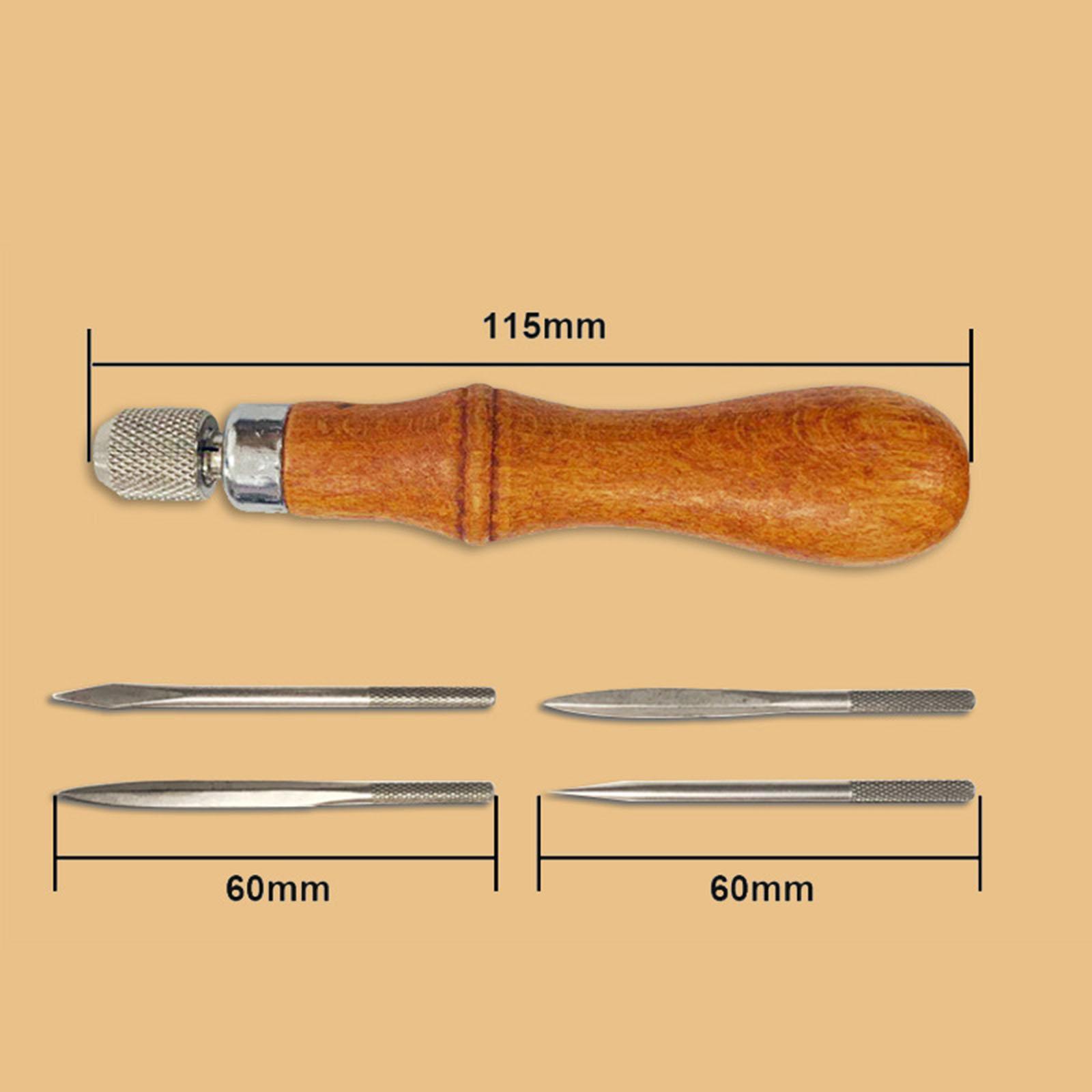 Professional Awl Tool Hand Sewing Repairing Wood Handle Leathercraft DIY