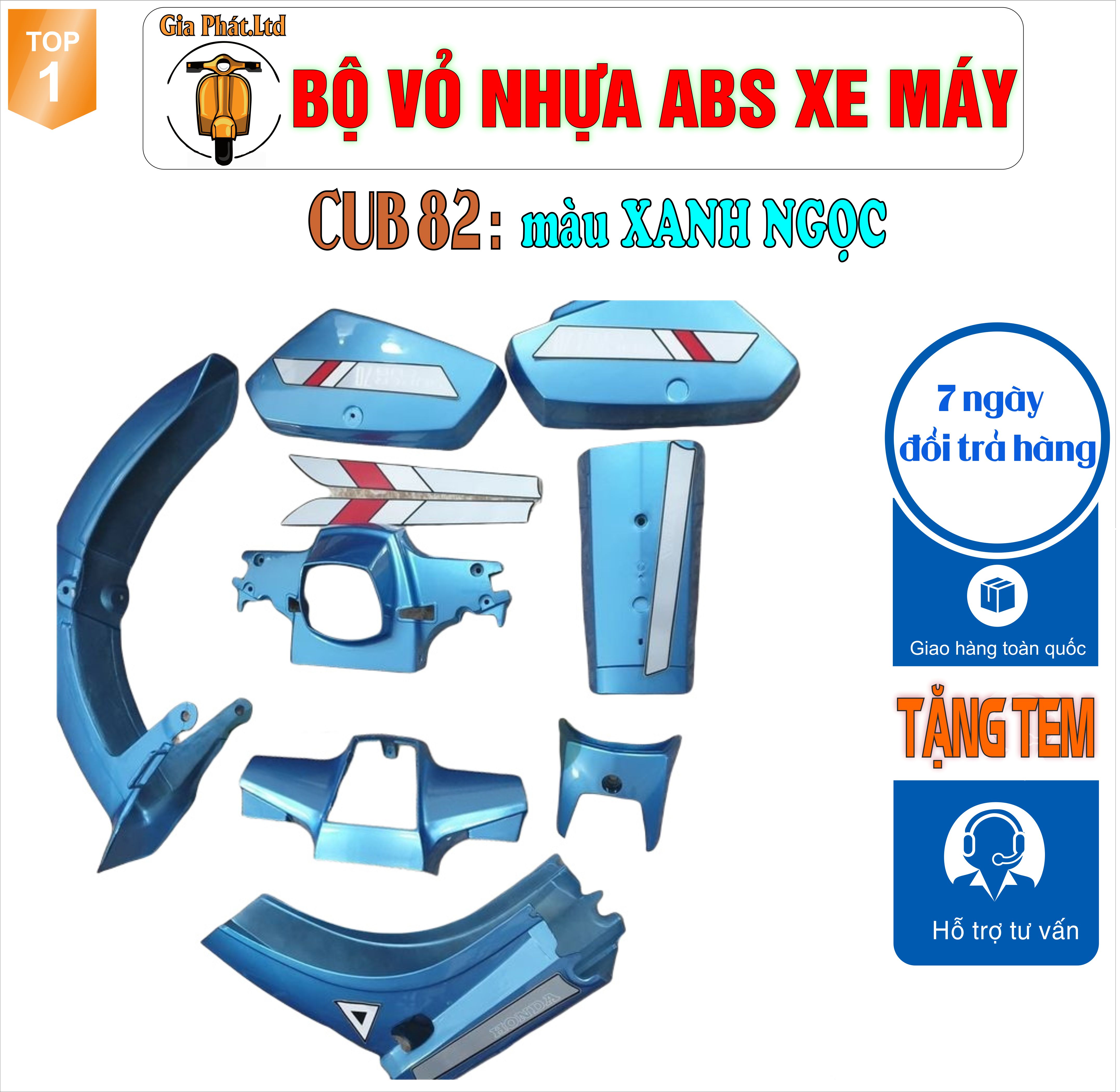 [Tặng tem] Bộ nhựa dàn áo màu XANH NGỌC gắn xe Cub 82 màu XANH NGỌC - TKB-1354