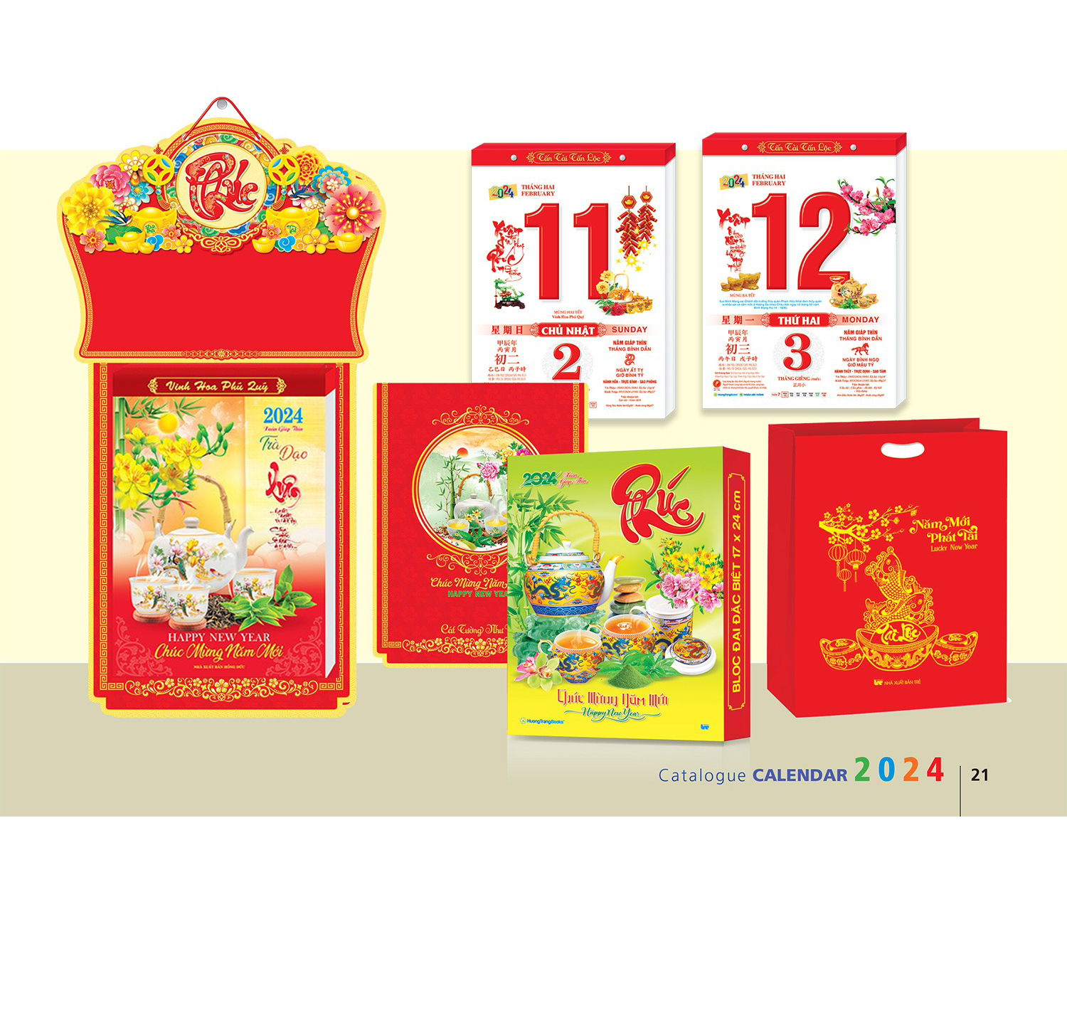 Lịch Trà Đạo khổ bloc 25 * 35 chiều dài tổng 70 cm mừng xuân Giáp Thìn 2024