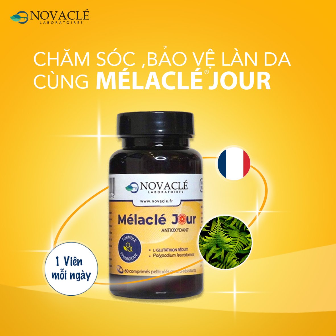 Viên uống trắng da Mélaclé Jour chống nắng