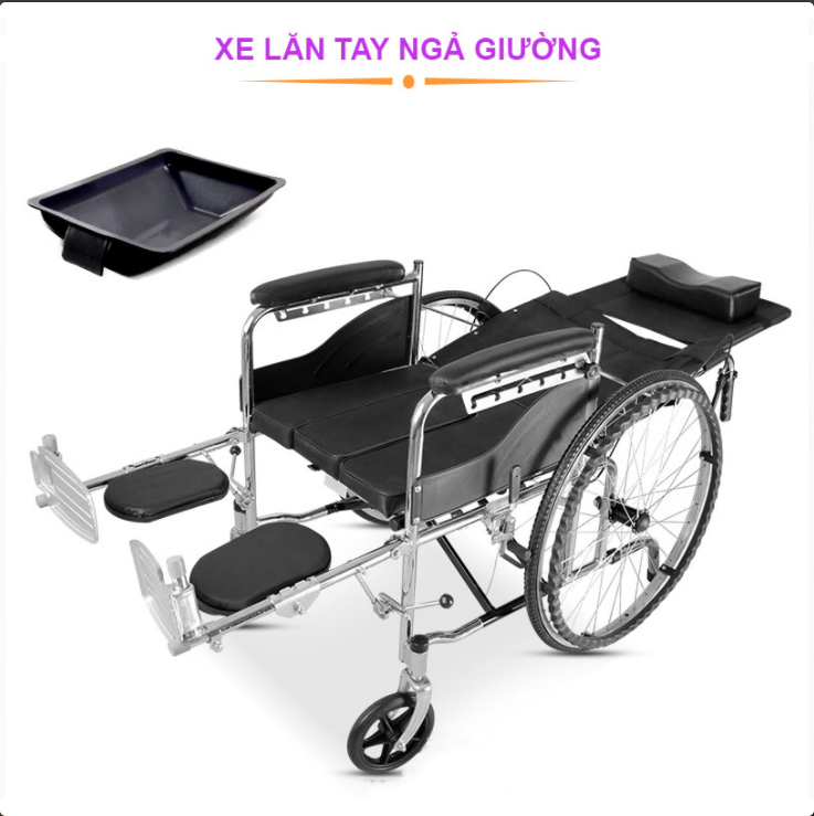 Xe lăn tay ngã lưng 6 nấc, có đệm và bô vệ sinh - NIKITA N213-1