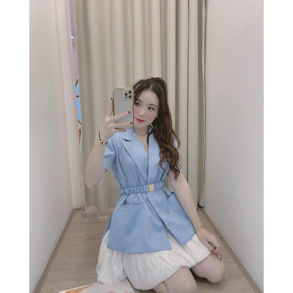 Set vest blazer kèm chân váy thiết kế thanh lịch, đủ size màu xanh dương kèm dây nịch thời trang SANMAY