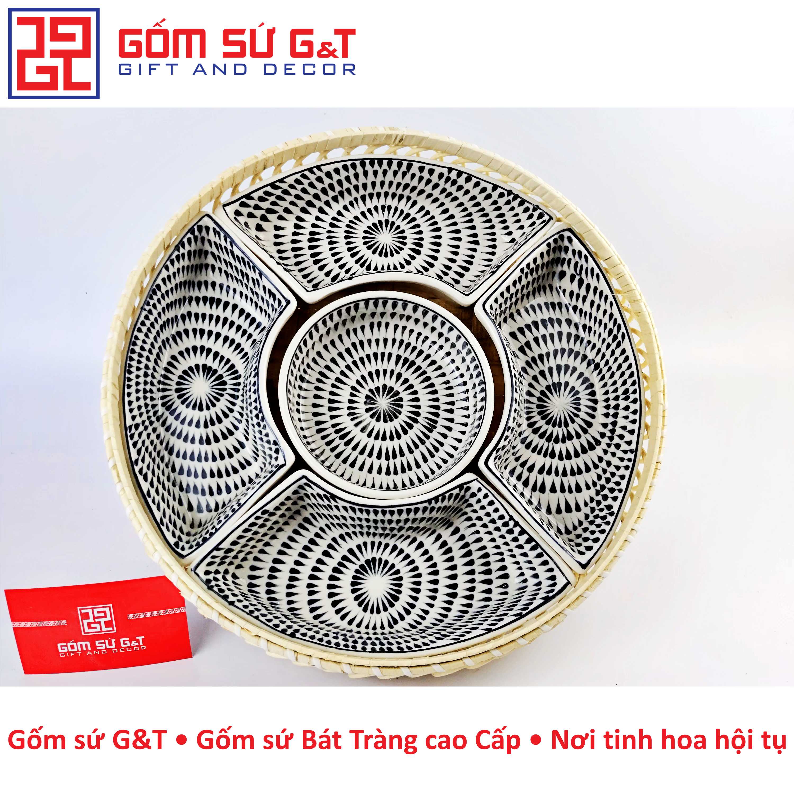 Khay mứt tết vẽ hạt mưa Gốm Sứ G&T