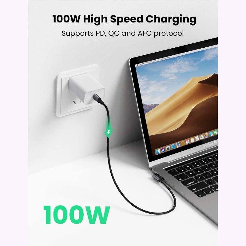 Ugreen UG70645US334TK 2M 100W bẻ 90 độ cáp USB 2 đầu type C màu đen góc vuông bọc nhôm dây dù chống nhiễu - HÀNG CHÍNH HÃNG