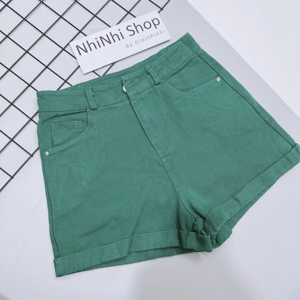 Quần short bò trơn gập gấu, Quần đùi jean trơn đơn giản cạp cao QS751 - NhiNhi Shop