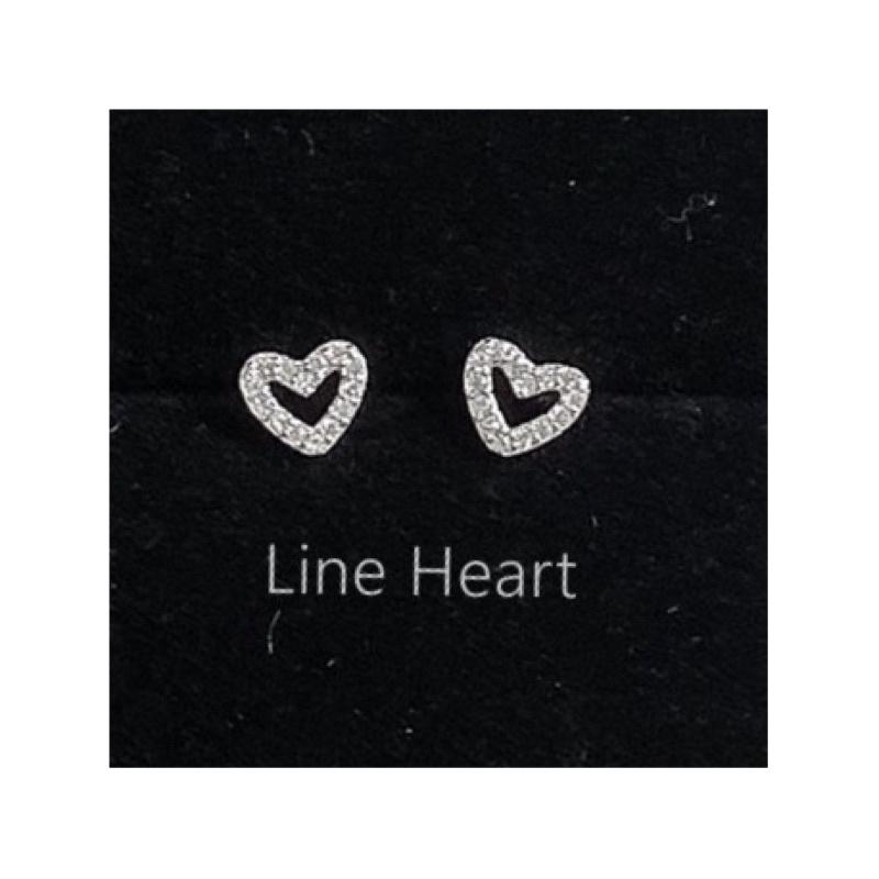 Khuyên tai Line Heart, Khuyên tai viền trái tim đính đá bạc 925