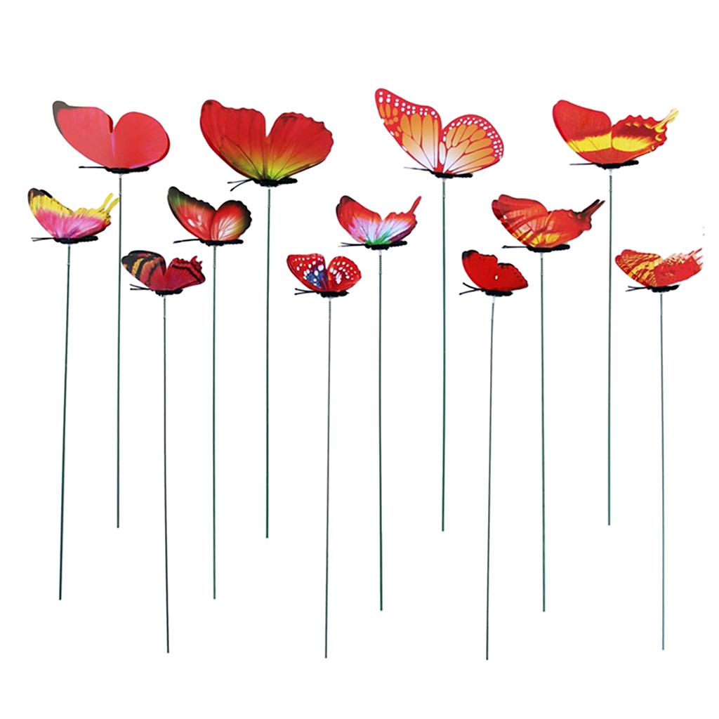24 Pieces Garden Yard Planter Butterfly Stakes Red