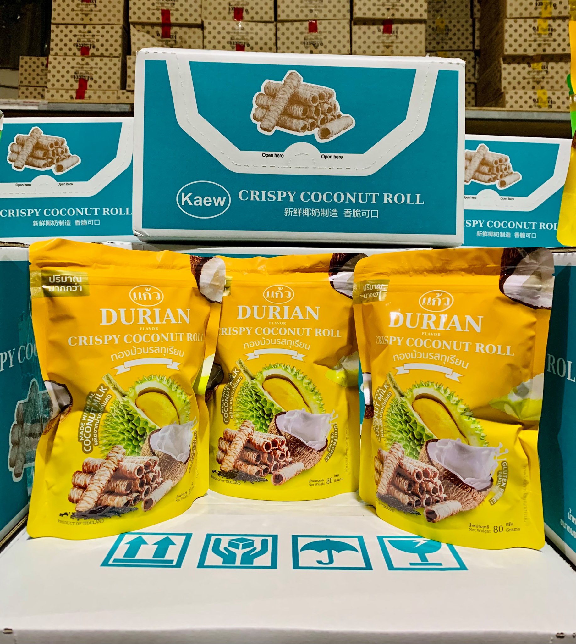 Bánh Kẹo Ăn Vặt Cuộn Dừa Thái Lan Kaew Vị Sầu Riêng Ngọt Giòn