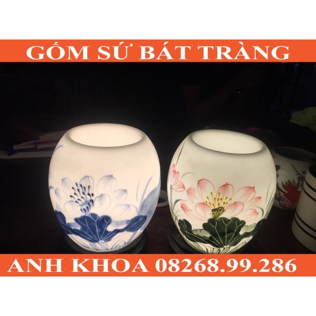 Đèn xông tinh dầu Bát Tràng bom size 18cm đế gỗ - Gốm sứ Bát Tràng Anh Khoa