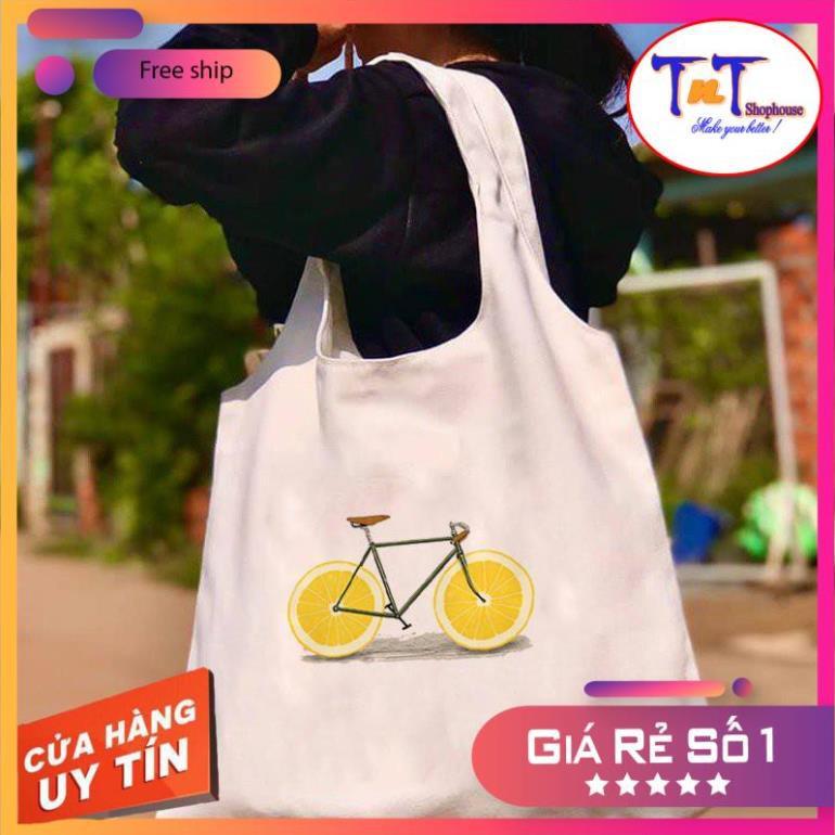 TT19 Túi tote vải Canvas đeo vai phong cách Ulzzang, vải bố form Unisex Vintage