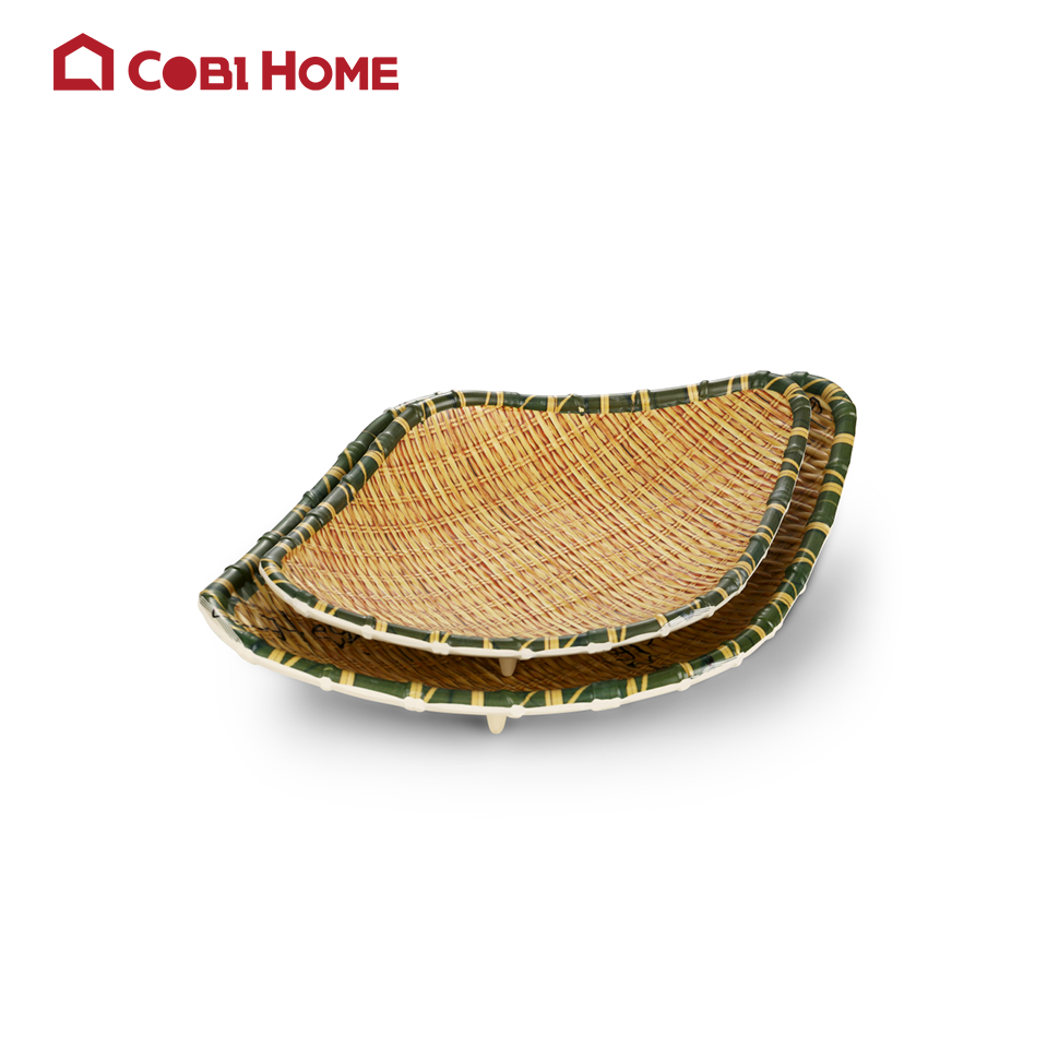 Dĩa vân mây tre đan tạo kiểu bằng melamine cao cấp - 2 size