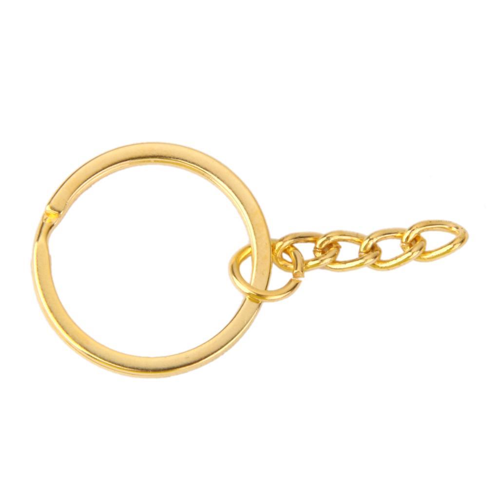 100 Pieces Alloy Split Keyring With Chains 25mm Gold