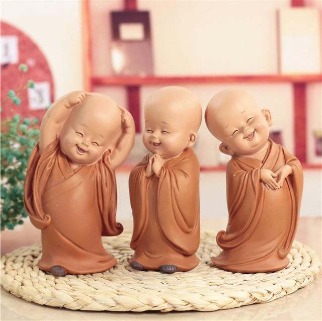 Bộ 3 chú tiểu vui vẻ - mẫu chú tiểu áo nâu cao 13,5cm