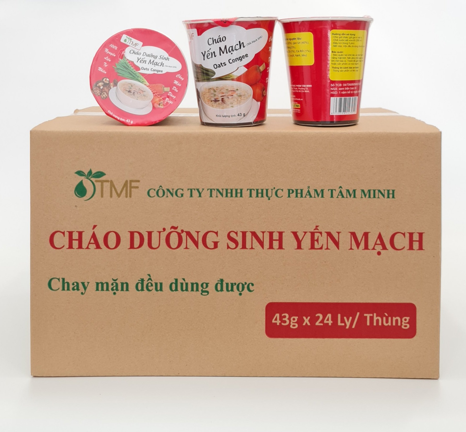 Thùng 24 ly cháo yến mạch dưỡng sinh ăn liền Tâm Minh (24 ly x 43 gam)