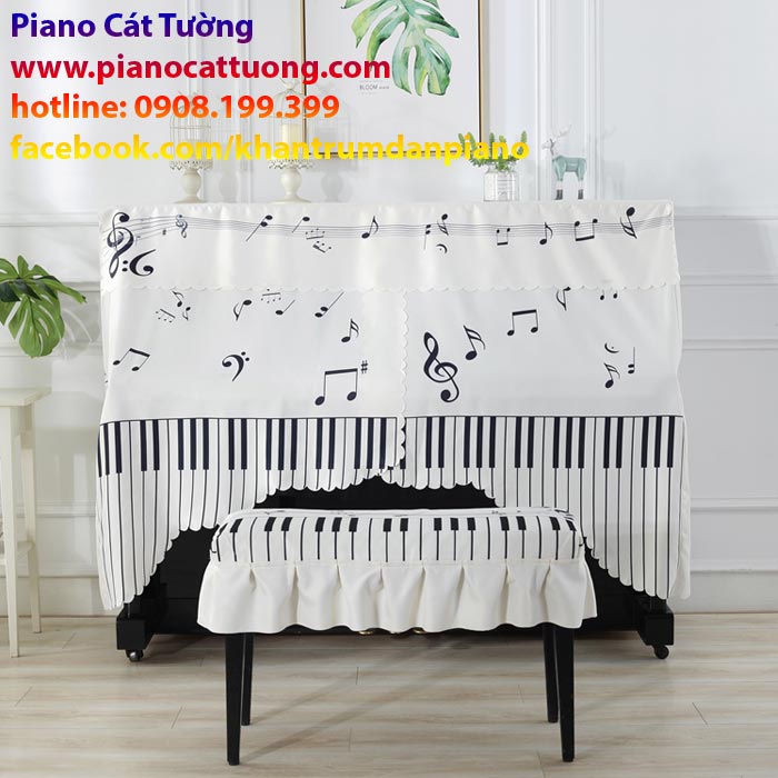 Khăn phủ đàn PIANO CÁT TƯỜNG, CTF17,khăn giúp trang trí và bảo vệ đàn tối đa, thiết kế NỐT NHẠC sinh động đáng yêu x 1 bộ