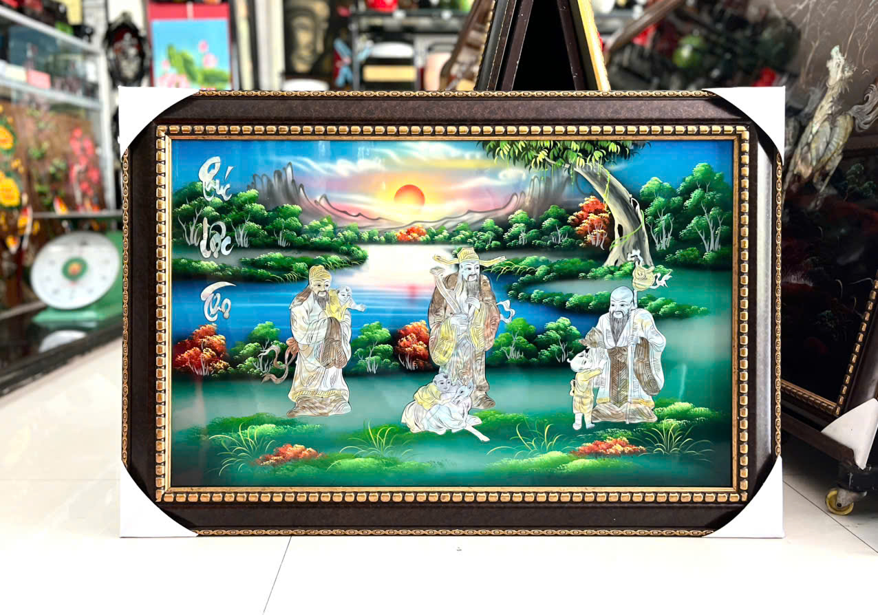 { SIÊU SALE } Tranh Sơn Mài - PHÚC LỘC THỌ | Khảm Cừ Cao Cấp | Size 50x80 cm