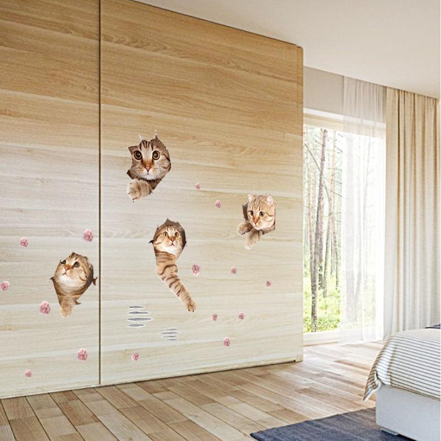 Decal dán tường trang trí - MÈO CON TINH NGHỊCH ĐÁNG YÊU