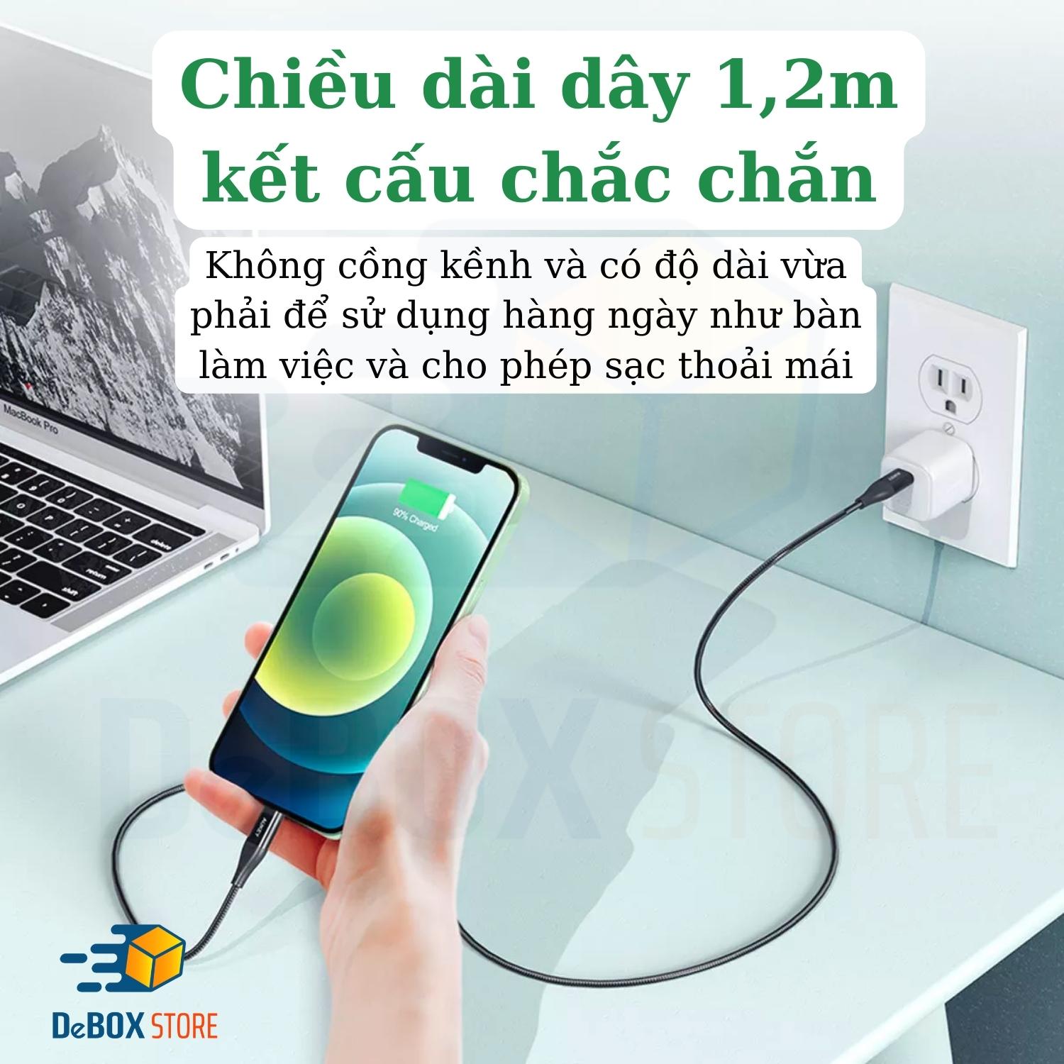 Cáp Sạc Siêu Nhanh AUKEY IP13 Impulse Series CB-CL12 Dài 1,2m Hổ trợ sạc PD 27W Bện Nylon -  Hàng Chính Hãng