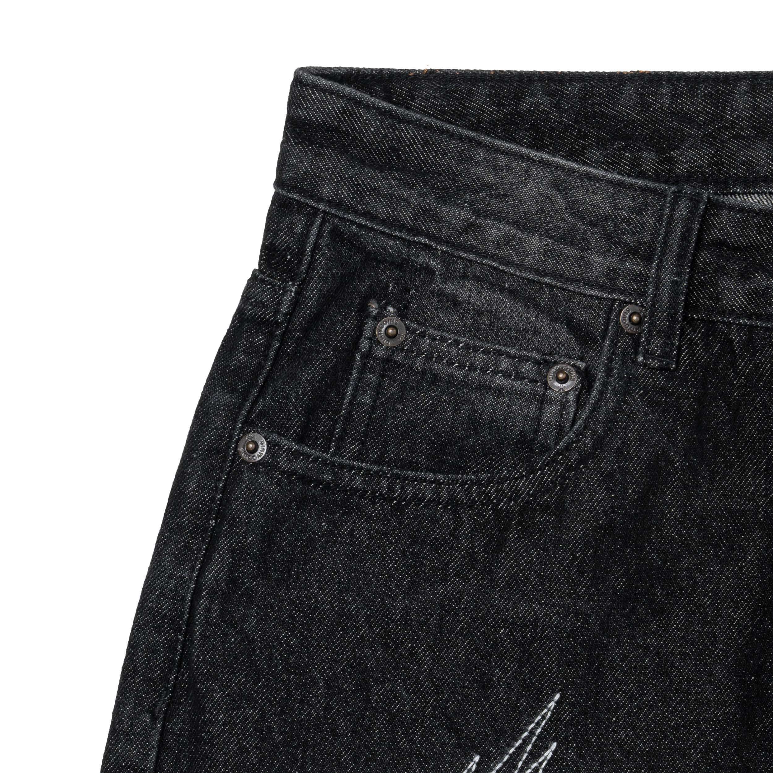 Quần DirtyCoins Flame Wash Relaxed Denim Pants Black