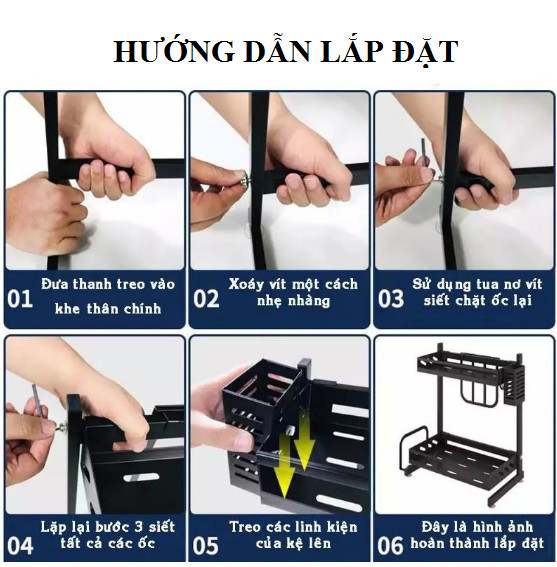 Kệ gia vị 3 Tầng phủ sơn tĩnh điện kèm phụ kiện đa chức năng, Kệ đựng đồ gia vị nhà bếp inox siêu tiện dụng, cao cấp- GD479-KGVDEN-3TPK