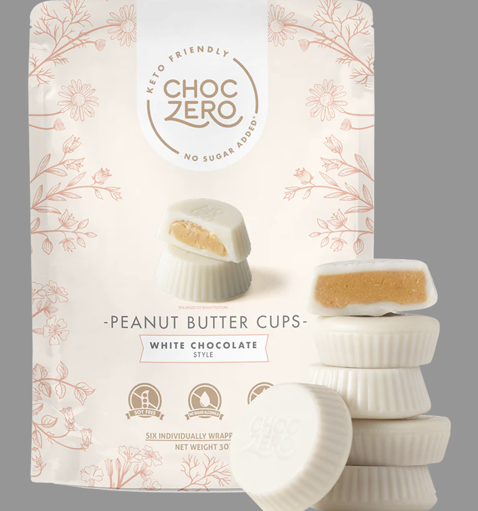 TÚI SOCOLA TRẮNG BỌC BƠ ĐẬU PHỘNG Choczero White Chocolate Peanut Butter Cups - KHÔNG ĐƯỜNG SUGAR FREE, ĂN KIÊNG KETO, 3