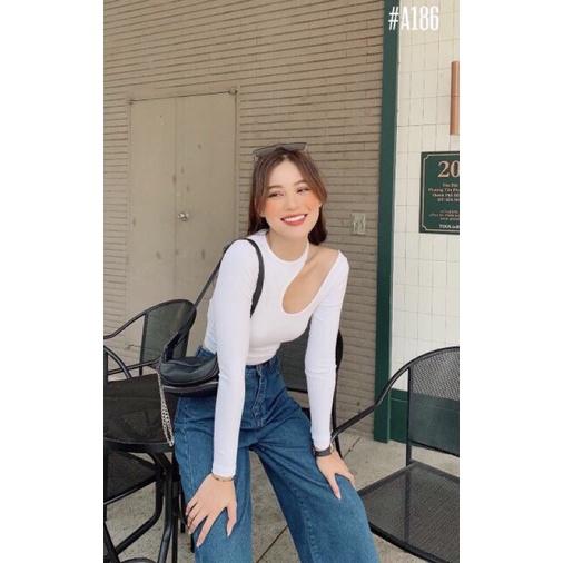 Áo croptop nữ tay dài khoét vai có 3 màu freesize