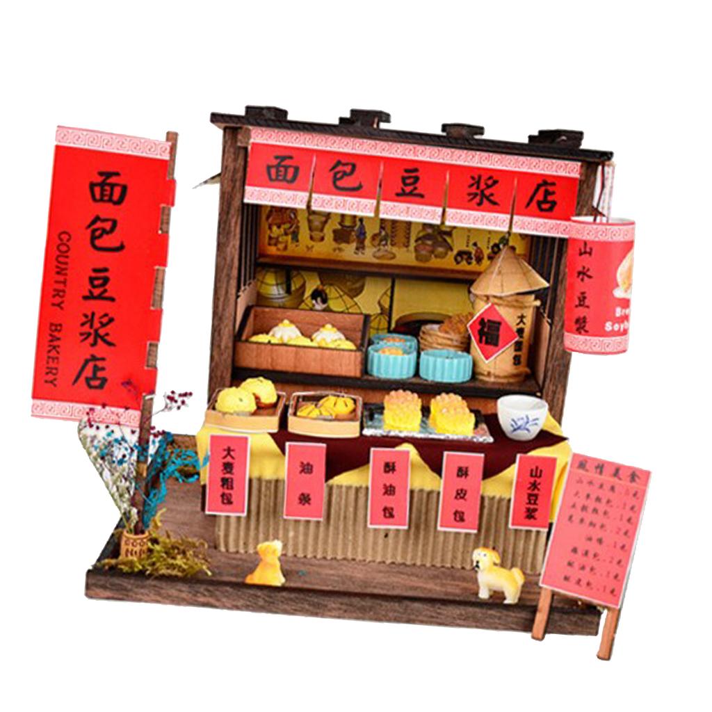 Diy Nhà Búp Bê Thu Nhỏ Đồ Nội Thất Bộ Vintage Bánh Mì Sữa Đậu Nành Shop Quà Tặng