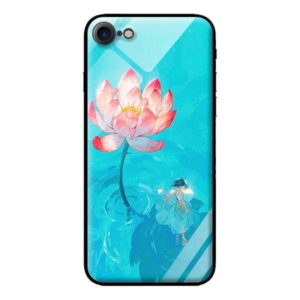 Ốp kính cường lực cho iPhone 8 Thiếu Nữ Và Sen - Hàng chính hãng
