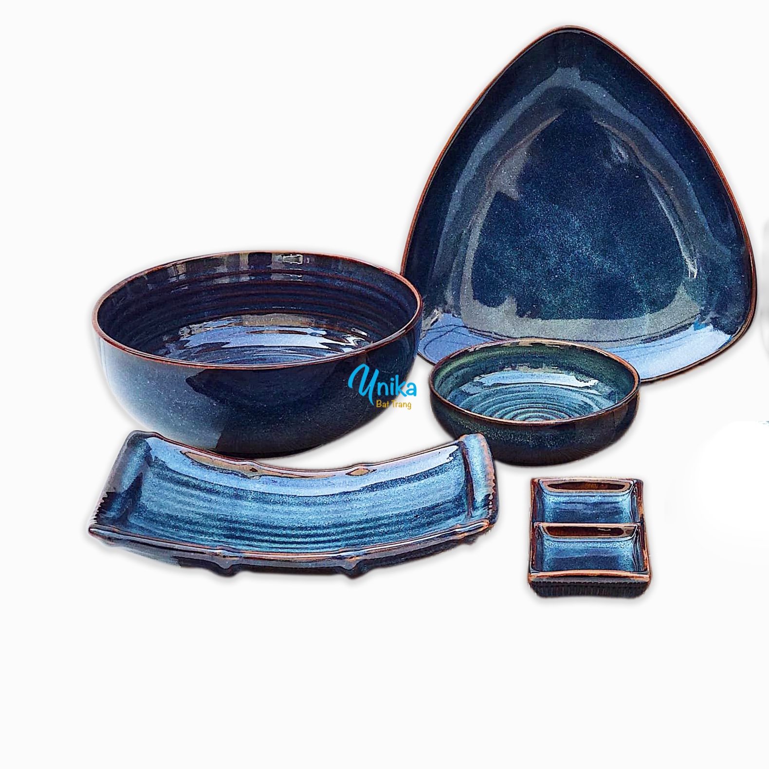 Dinner Set - Bộ đồ ăn men xanh hỏa biến - Set đồ ăn - Bộ bát đĩa gốm Unika Bát Tràng bax19