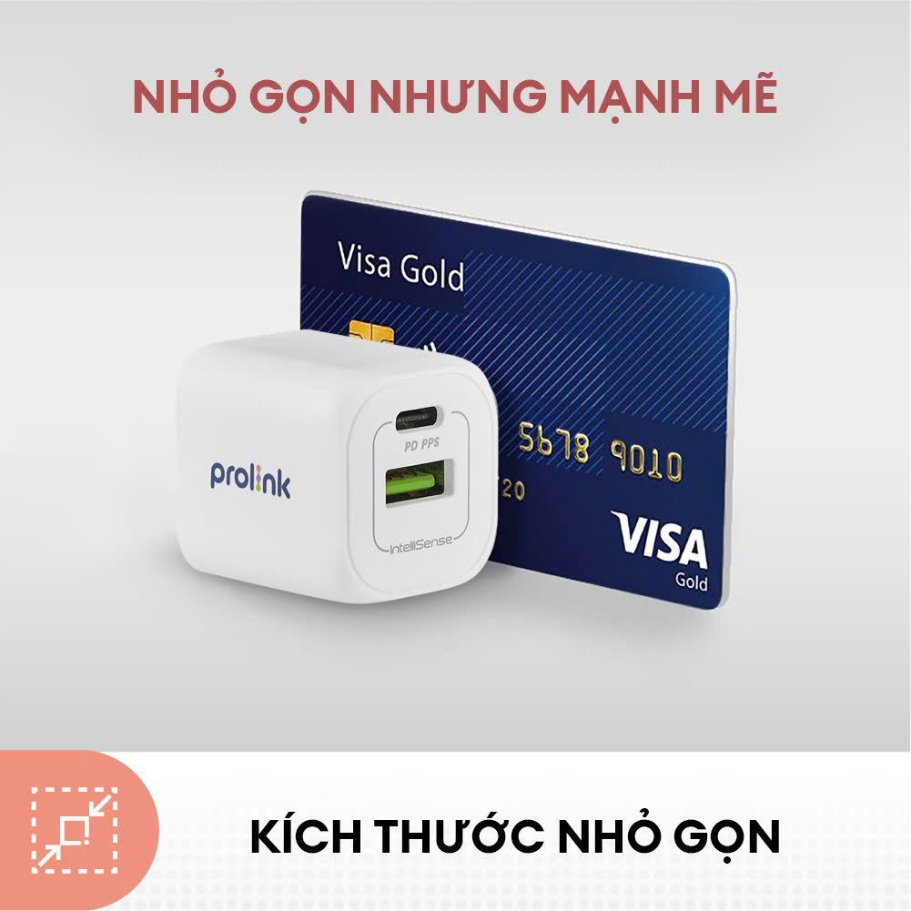 Củ Sạc Nhanh 20W PROLINK GT22003, 2 Cổng USB-A 3.0 &amp; USB-C PD, Công Nghệ GAN Siêu Nhỏ Nhẹ cho điện thoại  - Hàng chính hãng
