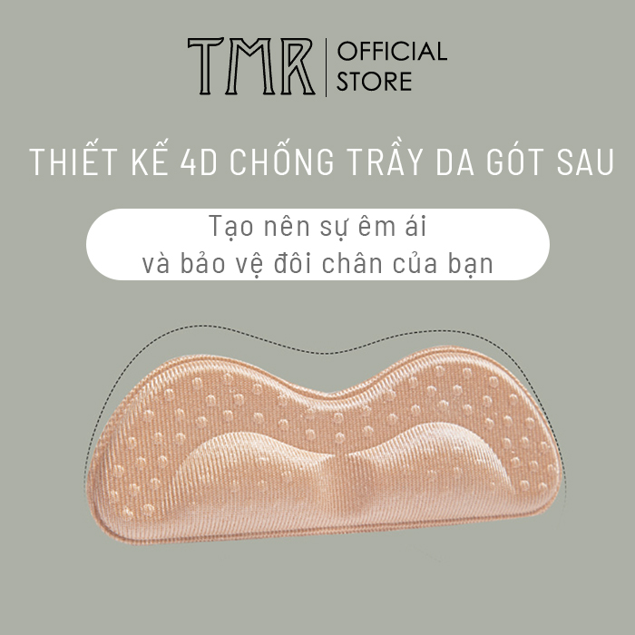 Lót Giày Chống Rớt Gót TMR  4D cao cấp, chống thốn và trầy chân, bảo vệ gót sau, êm ái cho nam và nữ (1 set)