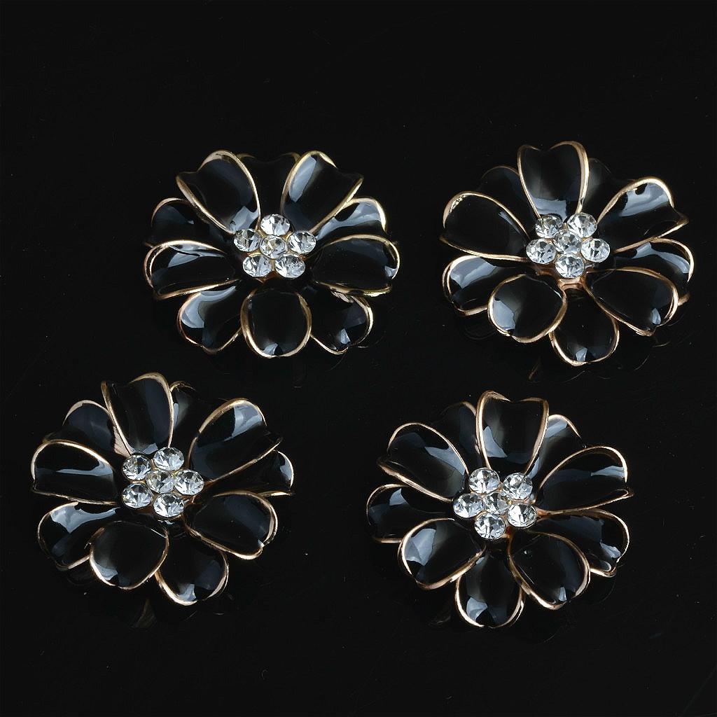 20 Pieces Metal Pink and Black Enamel Rhinestone Crystal Flower DIY Embellishment Flatback Buttons 32mm for Wedding Card Phone Case Decorative Hair Bow Craft Making