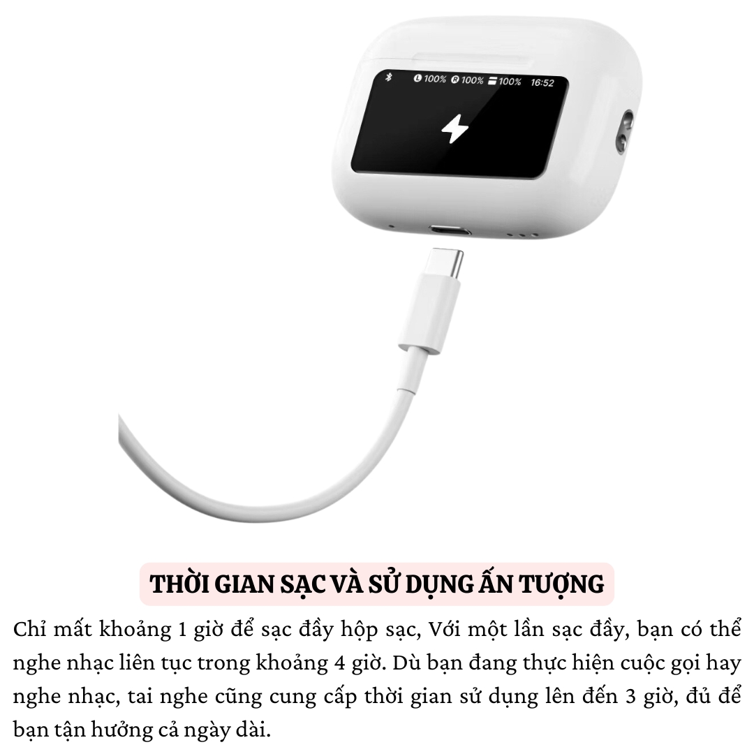 Tai nghe không dây TWS chống ồn chủ động ANC màn hình cảm ưng TFT hiệu WIWU T22 - Trang bị bluetooth v5.4, cảm biến chạm - Hàng nhập khẩu