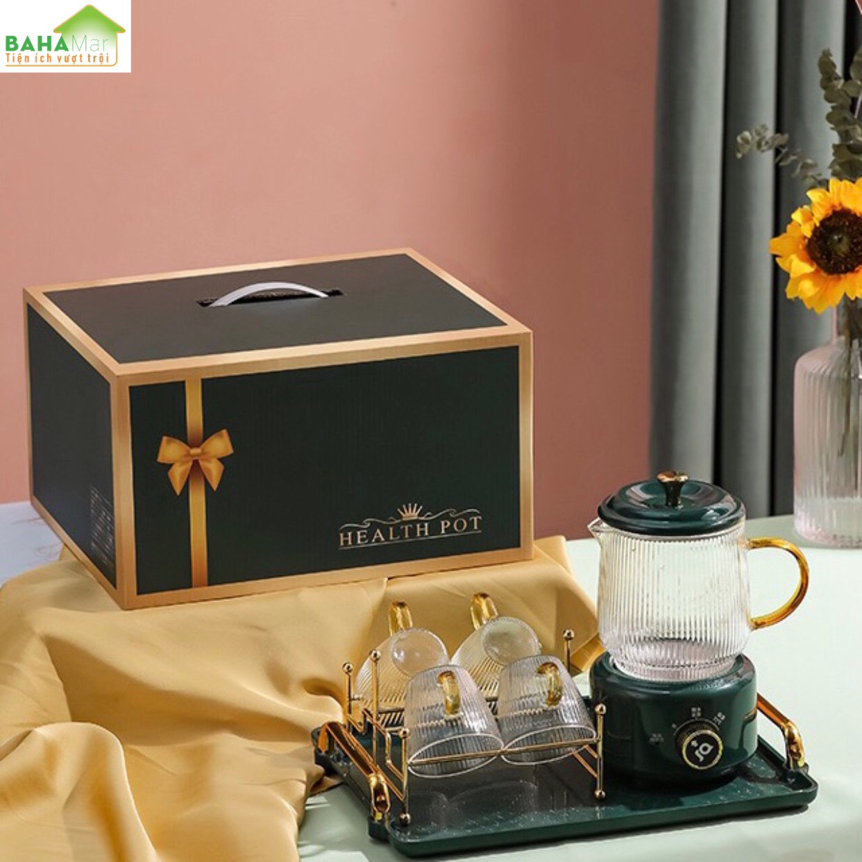 BỘ ẤM PHA TRÀ ĐIỆN CÁCH NHIỆT "BAHAMAR" dùng pha cafe, trà hoa, trà dưỡng nhan… rất nhanh gọn